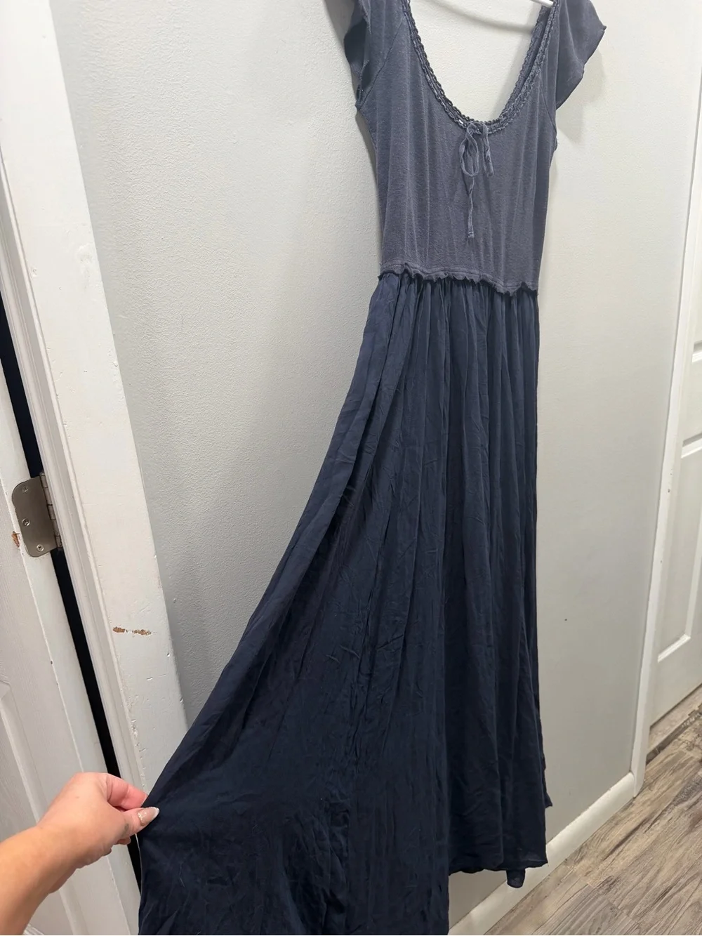 Free people Eloise maxi a line dress Navy Scoop Neck Maxi Dress S